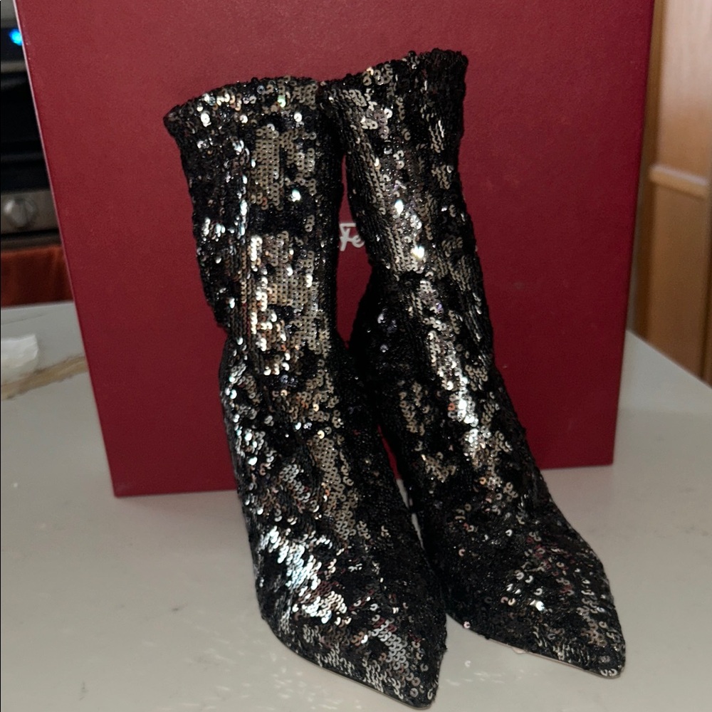 Brand new Valentino Garavani Black Sequin Heeled Boots